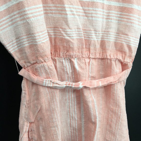 Carve Designs linen v-neck button front short sleeved shirt dress pink stripe S - Picture 10 of 10
